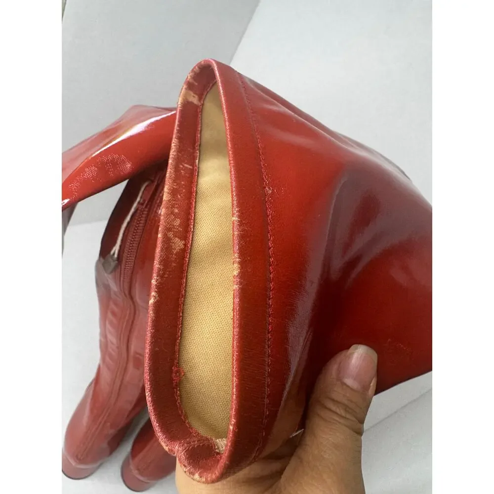 Valentino Garavani Atelier Red Patent Leather Over Knee OTK Boots Sz 36
